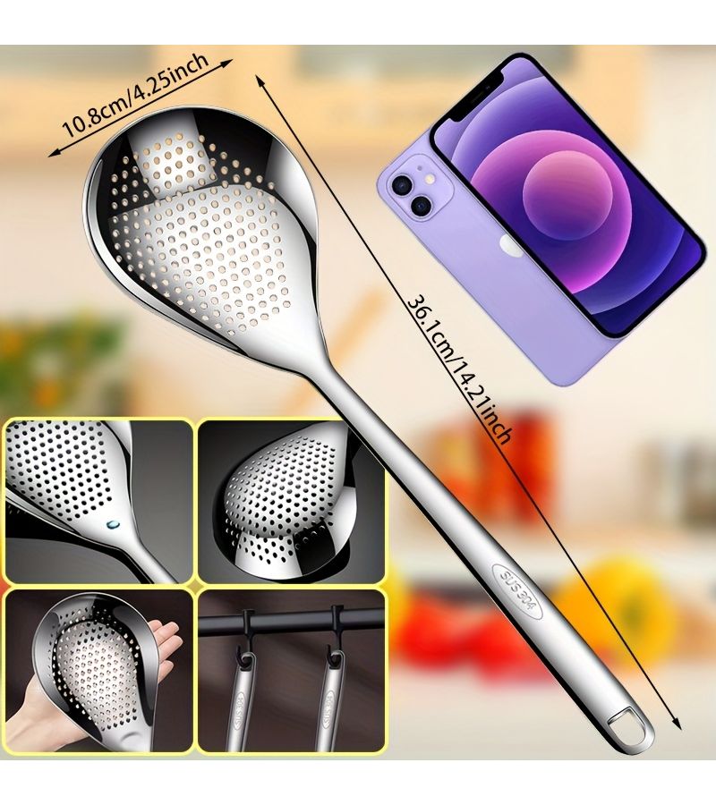 2 Pieces 304 Stainless Steel Colander And Ladle Set With Hook Design Hot Pot Skimmer Spoon For Frying Noodles Dumplings Kitchen Cooking Utility Extended Handle For Home Restaurant Outdoor - Image 4