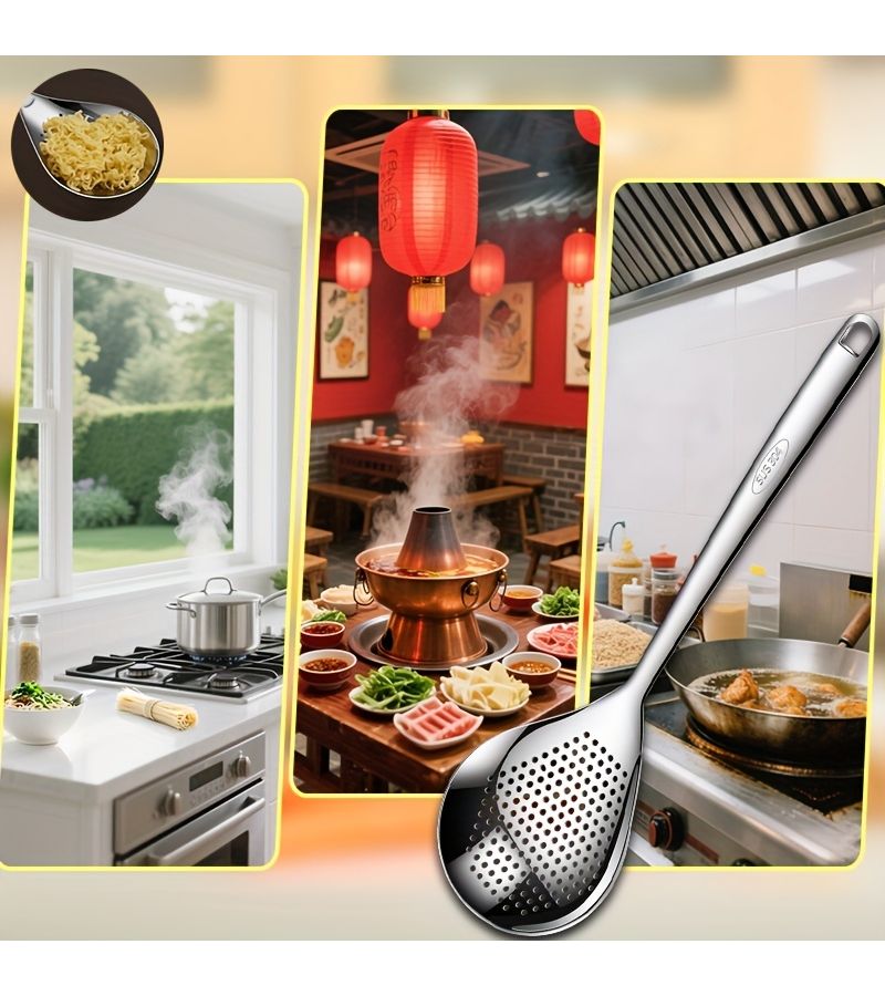 2 Pieces 304 Stainless Steel Colander And Ladle Set With Hook Design Hot Pot Skimmer Spoon For Frying Noodles Dumplings Kitchen Cooking Utility Extended Handle For Home Restaurant Outdoor - Image 5