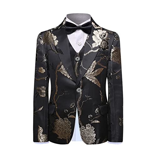 SWOTGdoby Boys Gold Paisley Floral Suit Tuxedo Slim Fit Embroidery 3 Pieces Suit Set Blazer Vest Pants - Image 2