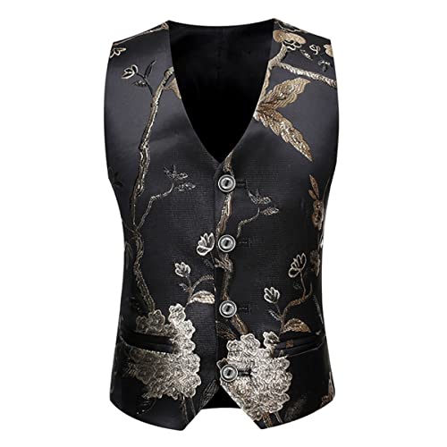 SWOTGdoby Boys Gold Paisley Floral Suit Tuxedo Slim Fit Embroidery 3 Pieces Suit Set Blazer Vest Pants - Image 5
