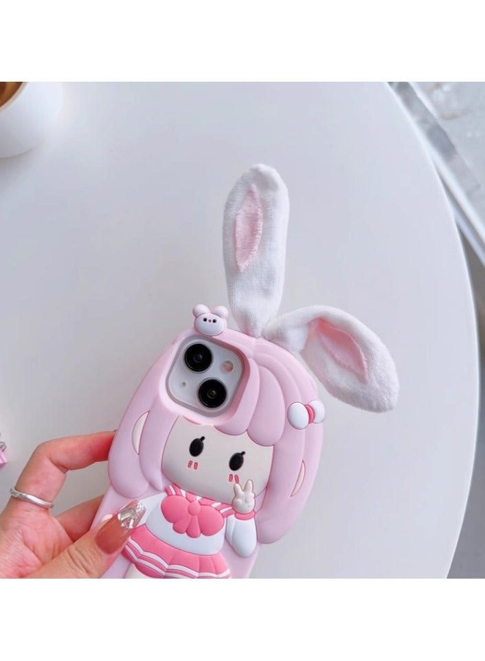 Silicone case Bunny ears pink skirt girl beautiful girl suitable for I Phone 12 pro max  mobile phone caseo  - Image 2