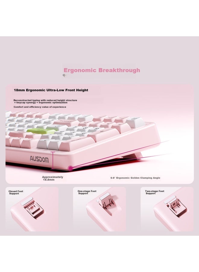 Ausdom H98 Mechanical Keyboard With Three Modes, Silent Customized Gasket Keyboard, Multi-layer Soundproofing, Hot-swappable Full Key Bluetooth Gaming Office Computer Keyboard - Sakura Language - Image 5