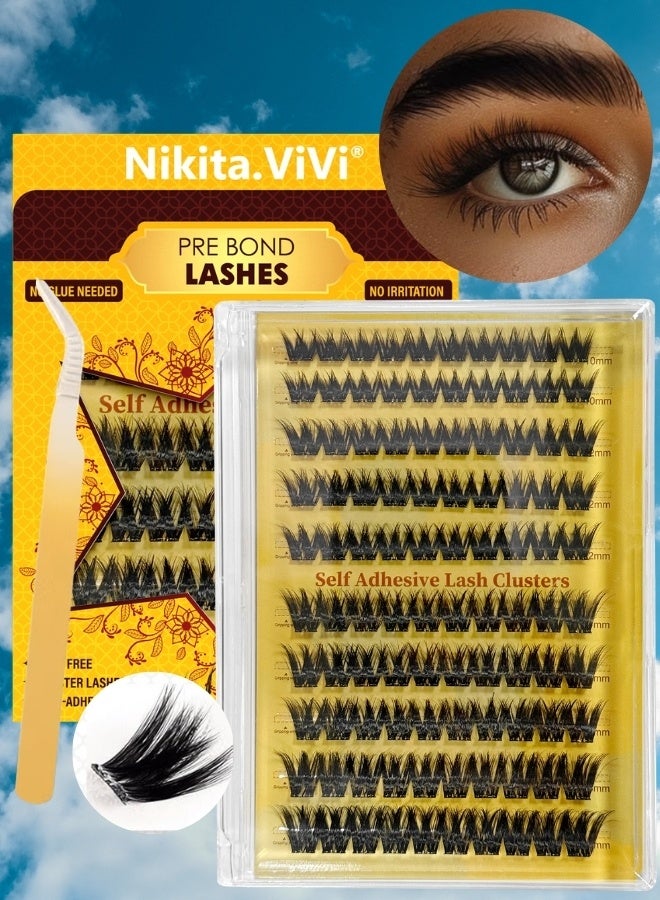 NIKITA.VIVI طقم رموش مسبقة الالتصاق مع ملاقط رموش لاصقة ذاتيًا طقم مجموعات رموش، رموش صناعية من نوع D Curl مجموعات رموش مسبقة اللصق رموش خفيفة طقم مجموعات للرموش للاستخدام المنزلي والصالونات طقم مكياج عيون لتمديد الرموش DIY رموش صناعية بحجم 10-16 مم 100 قطعة - Image 1