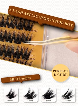 Pre Bond Type Lashes Kit with Tweezers Self Adhesive Eyelashes Eyelash Clusters Kit, False Eyelashes D Curl Pre Glued Lash Clusters Wispy Lashes Cluster Kit for Home and Salon use Press on DIY Lash Extension Eye Makeup Kit Falselashes 10-16mm Size 100 Pcs - view 3