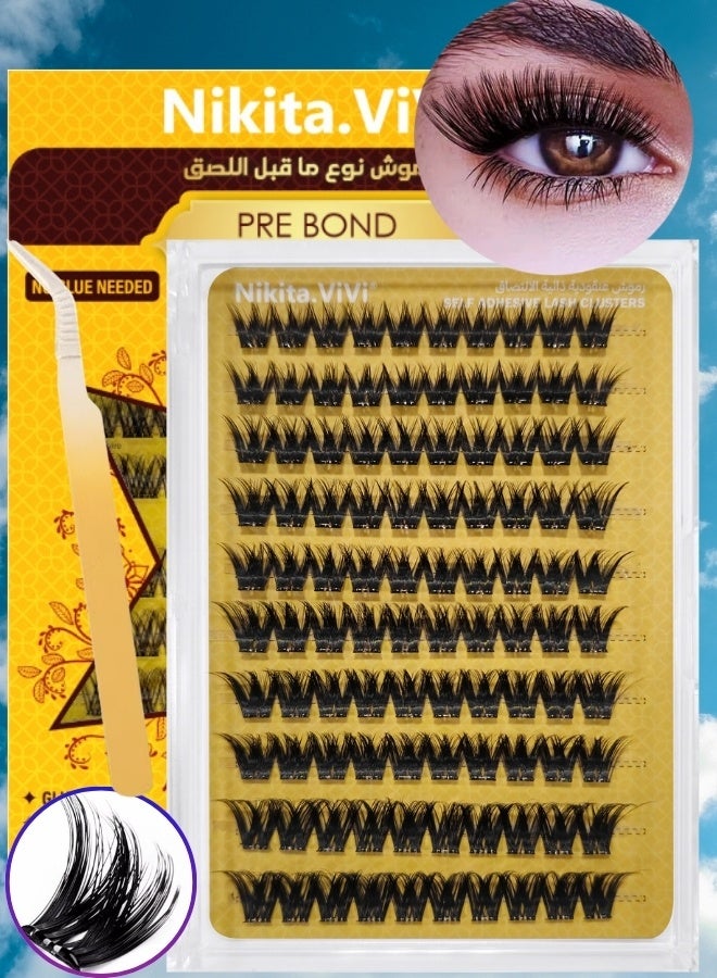 NIKITA.VIVI Pre Bond Type Lashes Kit with Tweezers Self Adhesive Eyelashes Eyelash Clusters Kit, False Eyelashes D Curl Pre Glued Lash Clusters Wispy Lashes Cluster Kit for Home and Salon use Press on DIY Lash Extension Eye Makeup Kit Falselashes 10-16mm Size 100 Pcs - Image 1