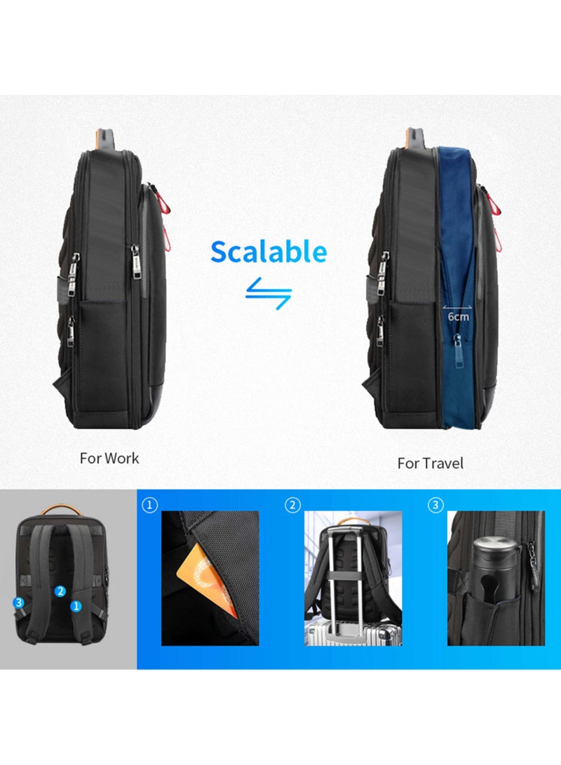 بوباي Premium Expandable Laptop Backpack Water Resistant Multifunctional Daypack with Built in USB Port for Casual/ Office/ School/ College, BO-BB641-Black - Image 5