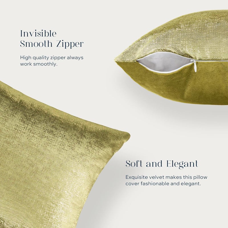 Phantoscope Pack of 2 Sparkling Velvet Decorative Solid Throw Decorative Pillow Cover Soft Gold Glitter Square Cushion Cover Pillowcase for Couch Bed and Chair, Green, 18 x 18 inches, 45 x 45 cm - Image 3