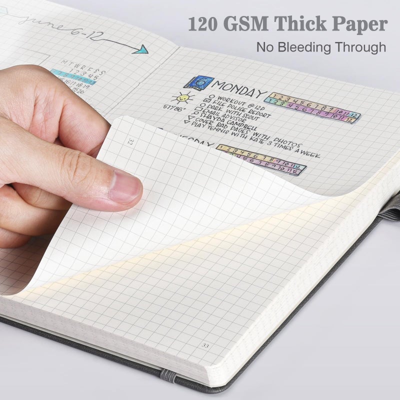 OMEYA Graph Paper Notebook 3 Pack, A5 Grid Notebook Journal, Graph Notebook with 120gsm Paper, Hardcover Leather Journal for Writing, Grid Paper Notebook for Work, School Supplies, Engineering,5.75" x 8.38" - Image 2