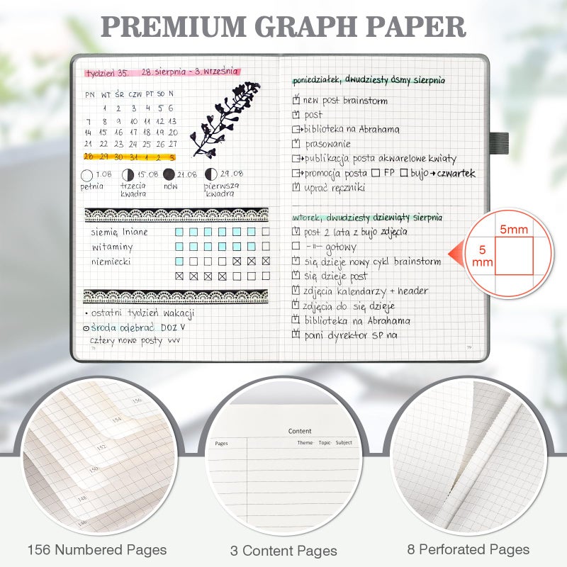 OMEYA Graph Paper Notebook 3 Pack, A5 Grid Notebook Journal, Graph Notebook with 120gsm Paper, Hardcover Leather Journal for Writing, Grid Paper Notebook for Work, School Supplies, Engineering,5.75" x 8.38" - Image 3
