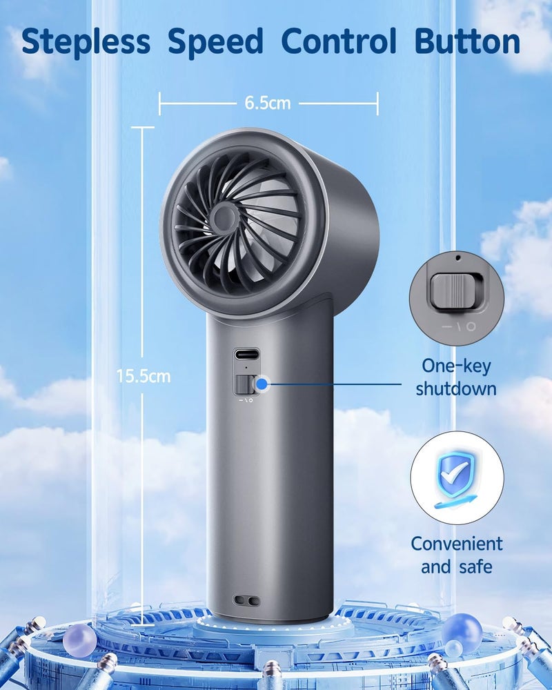 EasyAcc AI Portable Turbo Fan,Speed(1-100) Adjustable Max 26640RPM Strong Airflow,4000mAh LED Digital Display Turbo Handheld Fan Battery Rechargeable Personal Fan for Camping/Outdoor-Grey - Image 5
