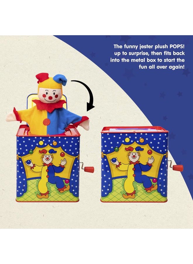 Schylling جاك في العلبة - لعبة موسيقية كلاسيكية للأطفال - علبة معدنية ملونة ومتينة مع دمية مهرج مضحكة - العمر 18 شهرًا وما فوق - Image 4
