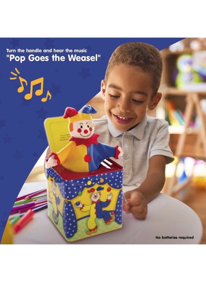 Schylling جاك في العلبة - لعبة موسيقية كلاسيكية للأطفال - علبة معدنية ملونة ومتينة مع دمية مهرج مضحكة - العمر 18 شهرًا وما فوق - Image 2