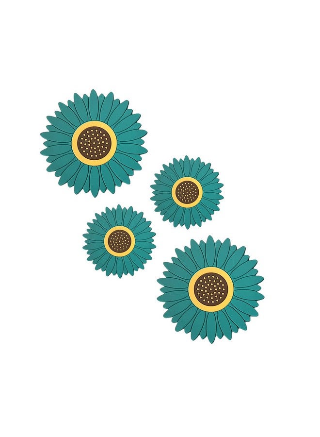 P-Plus International Silicone Trivet Mat Silicone Coasters, Coasters for Drinks Non-Slip Cup Coasters Soft Coaster for Tabletope Protection Sunflower Trivest Pads (Medium+Small, Green, Set of 4) - Image 1