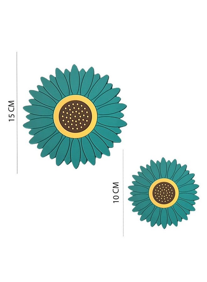 P-Plus International Silicone Trivet Mat Silicone Coasters, Coasters for Drinks Non-Slip Cup Coasters Soft Coaster for Tabletope Protection Sunflower Trivest Pads (Medium+Small, Green, Set of 4) - Image 2