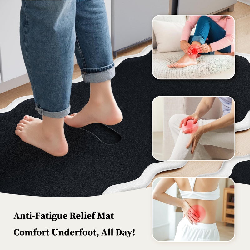 Arenarug Scalloped Black White Kitchen Mats Rugs Sets of 2 Cushioned Anti Fatigue Floor Mat Waterproof Kitchen Rugs Non Slip Foam Comfort Standing Mat for Sink Laundry - Image 3