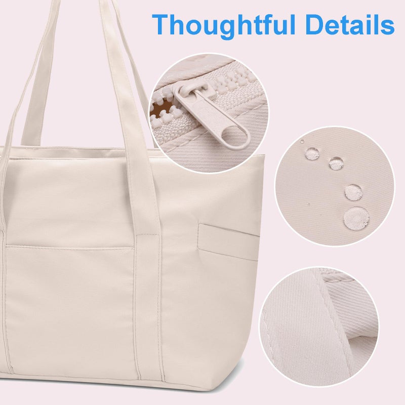 CTWWFS Tote Bag for Women, Travel Essentials Large Tote Bag with Zipper, Top Handle Handbag for Travel, Work (Beige) - Image 5