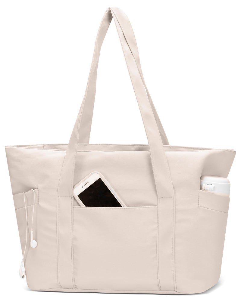 CTWWFS Tote Bag for Women, Travel Essentials Large Tote Bag with Zipper, Top Handle Handbag for Travel, Work (Beige) - Image 1