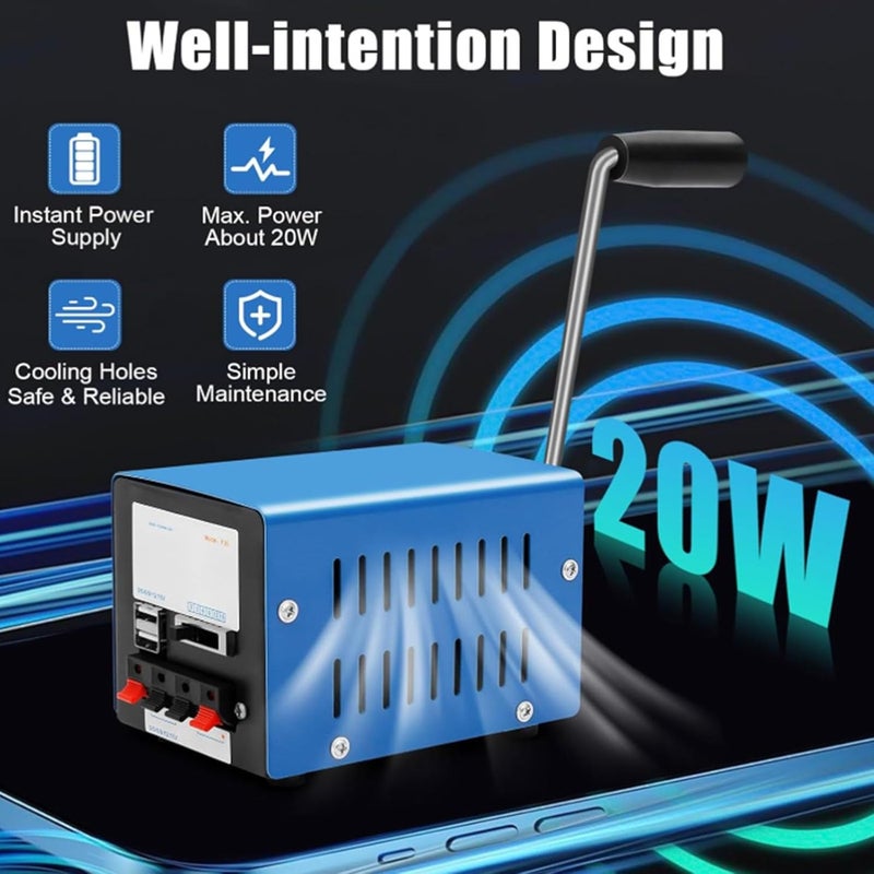 3v-15v portable mobile emergency power generator, 20w miniature charging Low Noise High Power Hand Crank Charger for Field Operations, Survival Training, Emergency Communication - Image 5