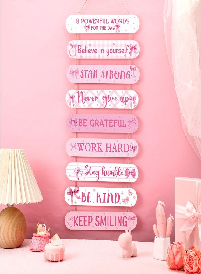 Beeveer Pink Coquette Christmas Bow Inspirational Wall Art Decoration Wooden Pink Coquette Party Hanging Sign Positive Quotes Wall Sign Gifts Supplies for Home Living Room Bedroom Bathroom Classroom Gym - Image 2