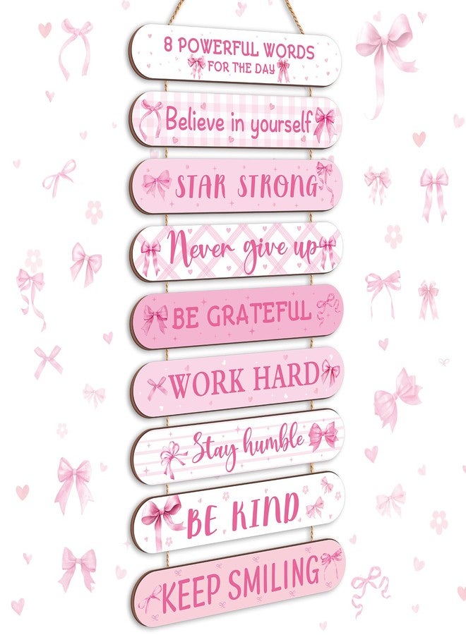 Beeveer Pink Coquette Christmas Bow Inspirational Wall Art Decoration Wooden Pink Coquette Party Hanging Sign Positive Quotes Wall Sign Gifts Supplies for Home Living Room Bedroom Bathroom Classroom Gym - Image 1