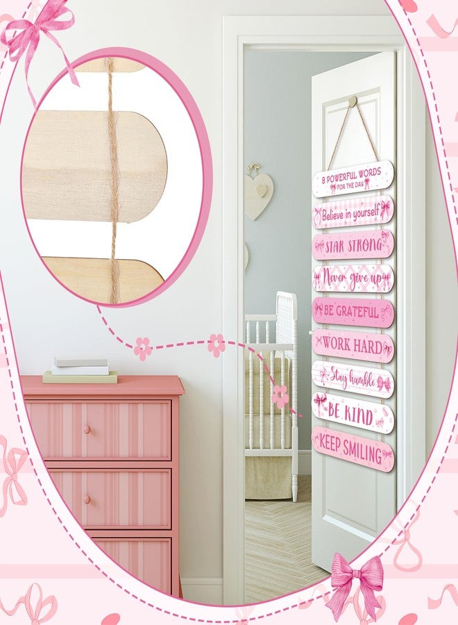 Beeveer Pink Coquette Christmas Bow Inspirational Wall Art Decoration Wooden Pink Coquette Party Hanging Sign Positive Quotes Wall Sign Gifts Supplies for Home Living Room Bedroom Bathroom Classroom Gym - Image 4
