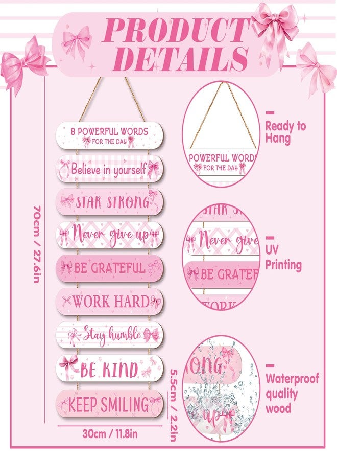 Beeveer Pink Coquette Christmas Bow Inspirational Wall Art Decoration Wooden Pink Coquette Party Hanging Sign Positive Quotes Wall Sign Gifts Supplies for Home Living Room Bedroom Bathroom Classroom Gym - Image 3