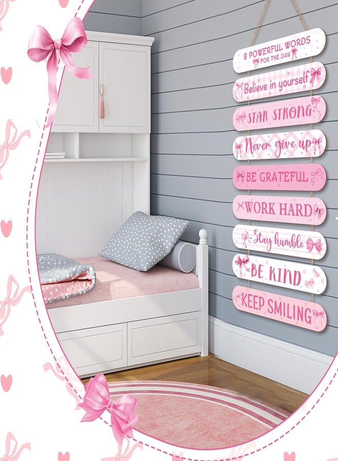 Beeveer Pink Coquette Christmas Bow Inspirational Wall Art Decoration Wooden Pink Coquette Party Hanging Sign Positive Quotes Wall Sign Gifts Supplies for Home Living Room Bedroom Bathroom Classroom Gym - Image 5