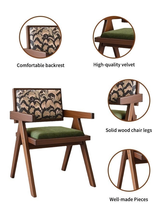 MLADEN Mid-Century Solid Wood Dining Chair, Armchair with Armrest & Feather Pattern Back, Handcrafted Padded Seat, Multifunctional Accent Chair for Living Room, Bedroom, Kitchen (Brown) - Image 3