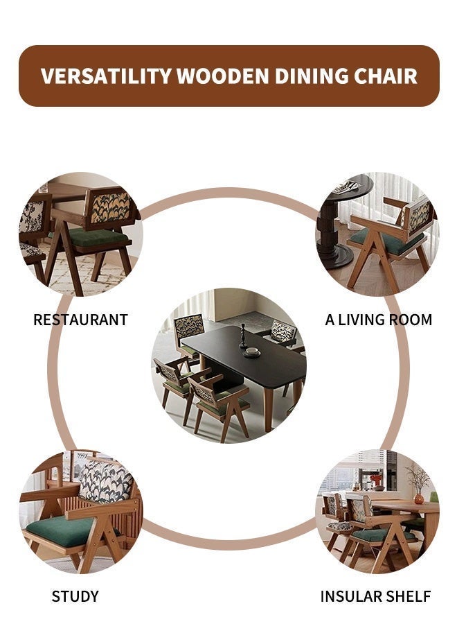 MLADEN Mid-Century Solid Wood Dining Chair, Armchair with Armrest & Feather Pattern Back, Handcrafted Padded Seat, Multifunctional Accent Chair for Living Room, Bedroom, Kitchen (Brown) - Image 5