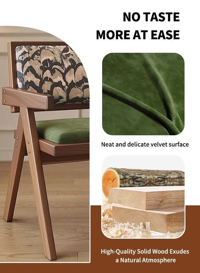 MLADEN Mid-Century Solid Wood Dining Chair, Armchair with Armrest & Feather Pattern Back, Handcrafted Padded Seat, Multifunctional Accent Chair for Living Room, Bedroom, Kitchen (Brown) - Image 4