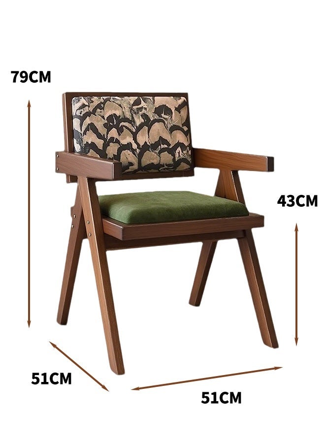 MLADEN Mid-Century Solid Wood Dining Chair, Armchair with Armrest & Feather Pattern Back, Handcrafted Padded Seat, Multifunctional Accent Chair for Living Room, Bedroom, Kitchen (Brown) - Image 2