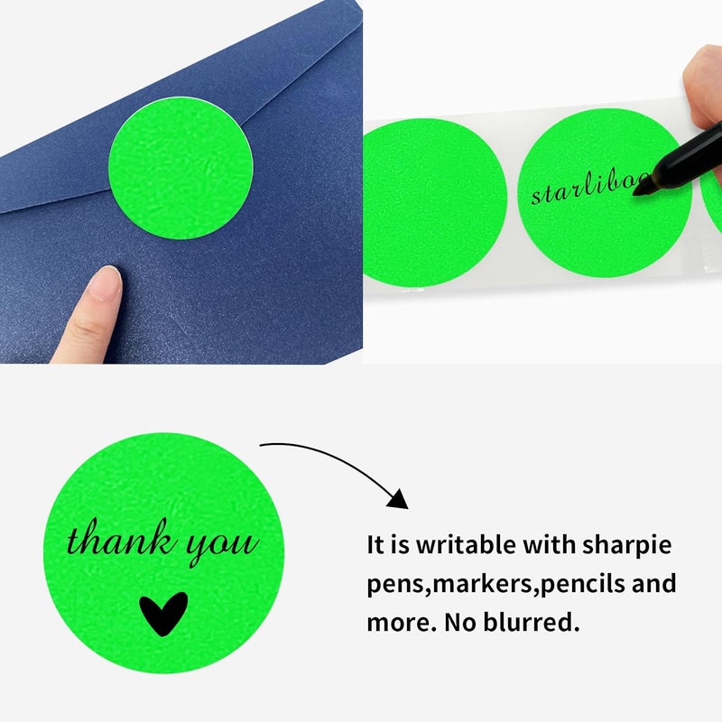 STARLIBOO Fluorescent Green Stickers, Dot Stickers 1.5 Inch, Permanent Color Code Dot Sticker, 500Pcs Garage Sale Price Sticker, Round Dot Labels for Office, Classroom - Image 3