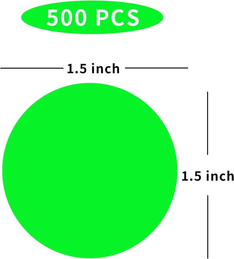 STARLIBOO Fluorescent Green Stickers, Dot Stickers 1.5 Inch, Permanent Color Code Dot Sticker, 500Pcs Garage Sale Price Sticker, Round Dot Labels for Office, Classroom - Image 2