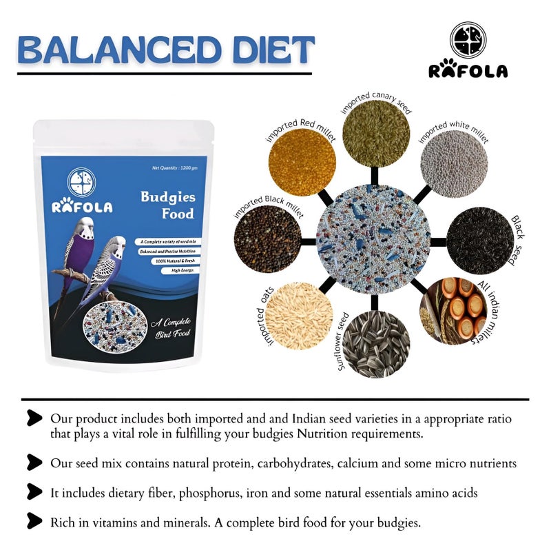 Rafola Premium Bird Food for Budgies Mix - 1 kg (2.2 lbs) - Nutritious Seed Blend for Budgies, Cockatiels, and Exotic Birds of All Life Stages - Image 2