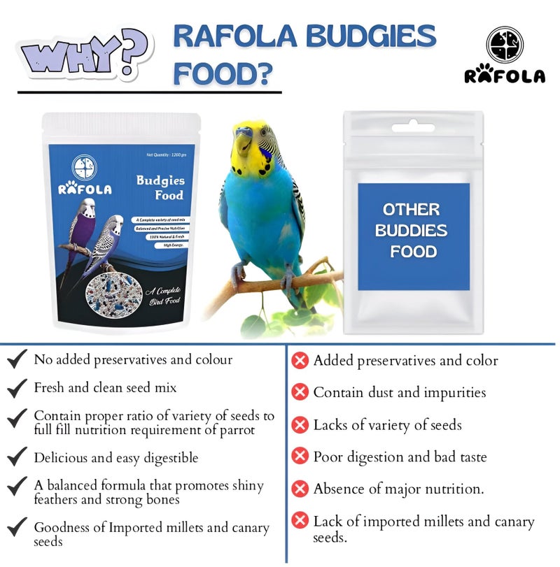 Rafola Premium Bird Food for Budgies Mix - 1 kg (2.2 lbs) - Nutritious Seed Blend for Budgies, Cockatiels, and Exotic Birds of All Life Stages - Image 3