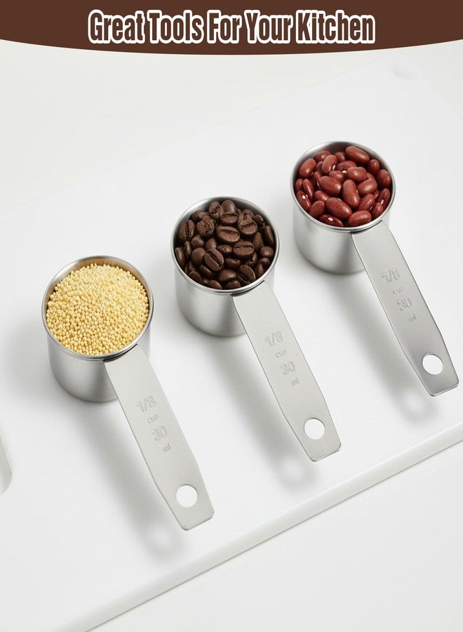 Tyqour طقم تيكور مكون من قطعتين، كوب قياس 30 مل (1/8 كوب) | أكواب قياس من الفولاذ المقاوم للصدأ، معدن متين، ملعقة قياس صغيرة (1/8 كوب)، مغرفة قهوة - Image 5