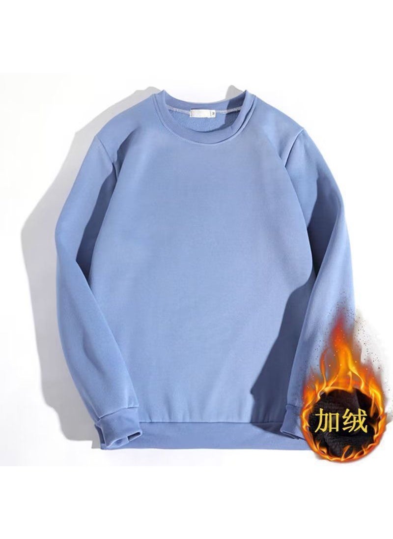 Generic Teen Boys Fleece-Lined Hoodie Autumn Winter Warm Blue [special fleece-lined]] 