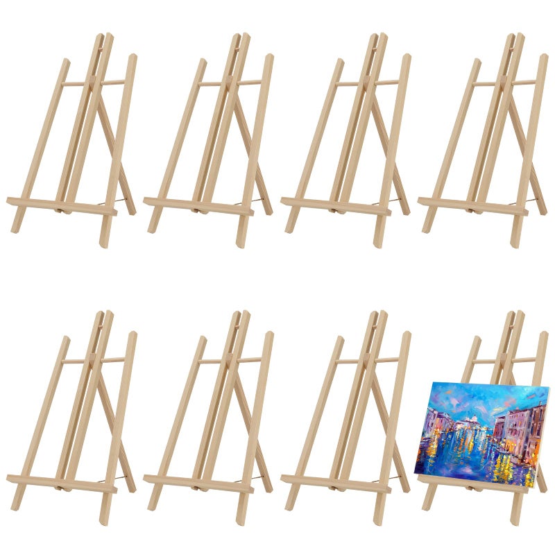 MUKLEI 8 Pack 30 cm Wood Display Easels Wooden Tabletop Easel Mini Pine Wood Easel Adjustable Easel Stand Tripods Foldable Painting Easel for Arts Crafts Displaying Frames