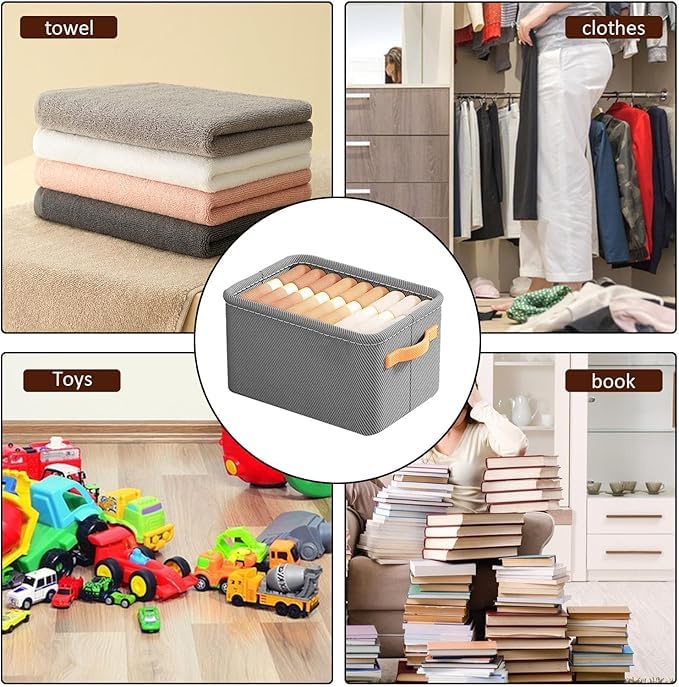 Suicune Fabric Storage Boxes Stackable Storage Bins with Clear Lids Foldable Oxford Cloth Cube Closet Organizer Baskets Clothes Containers for Towels Blankets Books - Image 2