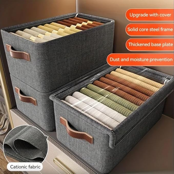 Suicune Fabric Storage Boxes Stackable Storage Bins with Clear Lids Foldable Oxford Cloth Cube Closet Organizer Baskets Clothes Containers for Towels Blankets Books - Image 4