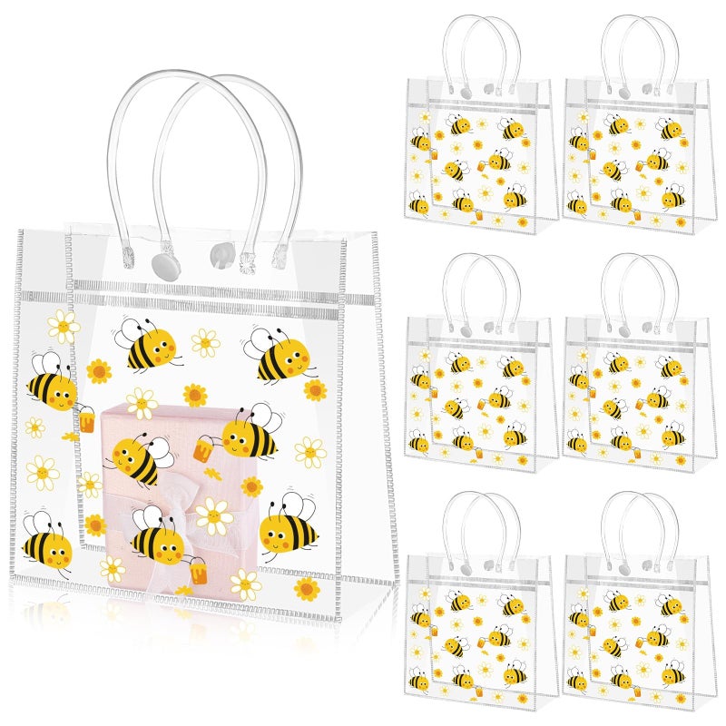 Beupy 30Pcs Bee Clear Gift Bag with Handle PVC Honey Bee Party Goodie Treat Bags Snack Bag for Bees Theme Birthday Gender Reveal Baby Shower Party Favor Decoration Supplies,7.87 x 7.87 x 3.15 Inch - Image 1