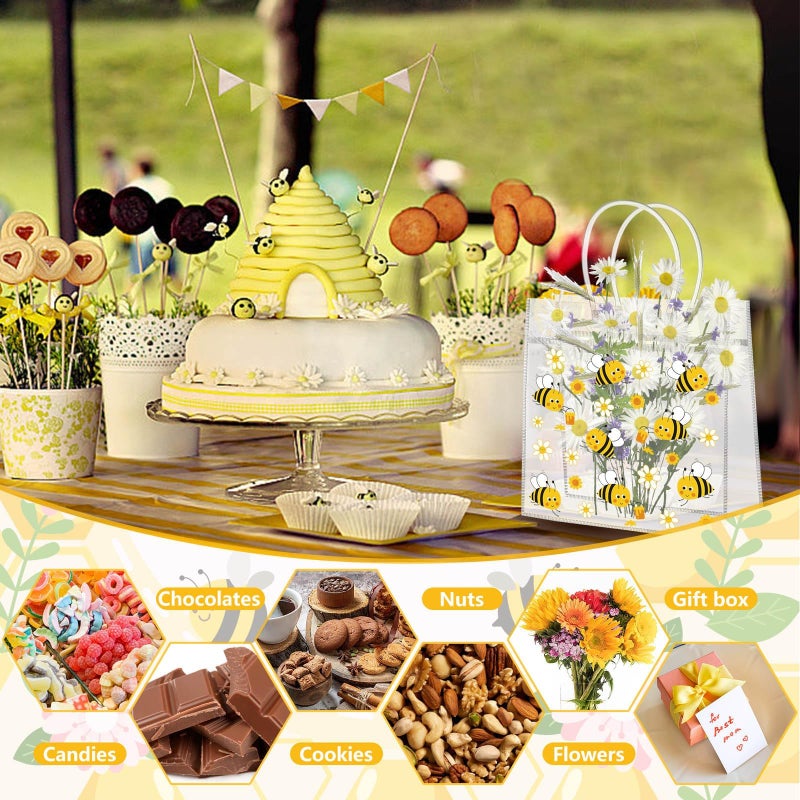 Beupy 30Pcs Bee Clear Gift Bag with Handle PVC Honey Bee Party Goodie Treat Bags Snack Bag for Bees Theme Birthday Gender Reveal Baby Shower Party Favor Decoration Supplies,7.87 x 7.87 x 3.15 Inch - Image 5