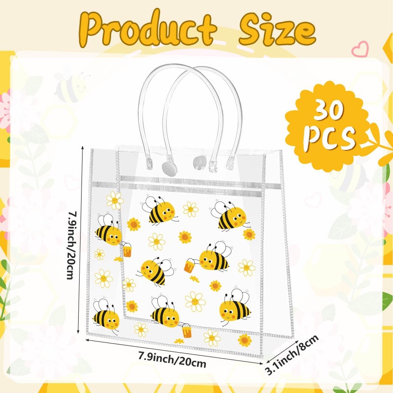 Beupy 30Pcs Bee Clear Gift Bag with Handle PVC Honey Bee Party Goodie Treat Bags Snack Bag for Bees Theme Birthday Gender Reveal Baby Shower Party Favor Decoration Supplies,7.87 x 7.87 x 3.15 Inch - Image 2