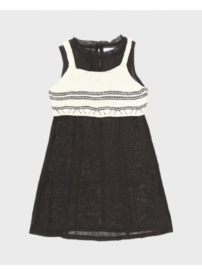 Zara stylish Knit & Embroidered Sleeveless Dress For Kids - Comfortable Two-layer Design - Image 1