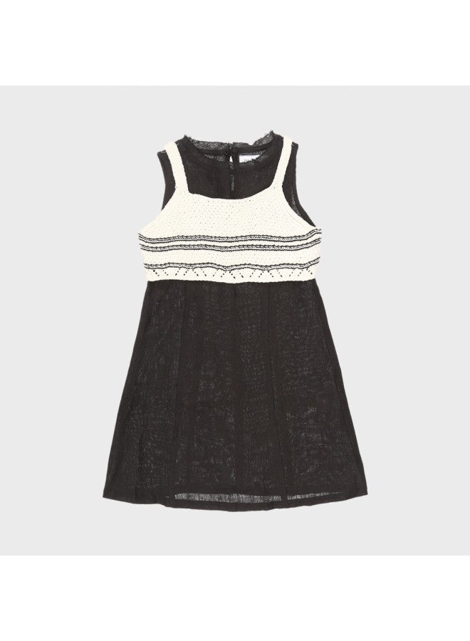Zara stylish Knit & Embroidered Sleeveless Dress For Kids - Comfortable Two-layer Design - Image 2