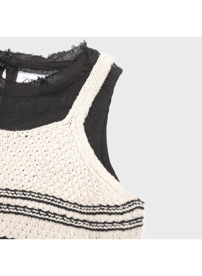 Zara stylish Knit & Embroidered Sleeveless Dress For Kids - Comfortable Two-layer Design - Image 5