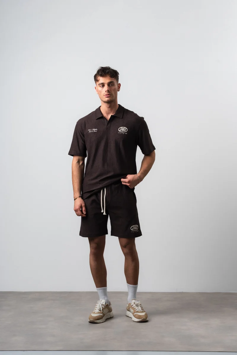 RESPIRE Men's 242 Embroidered Regular Fit T-Shirt and Shorts Set, Coffee
