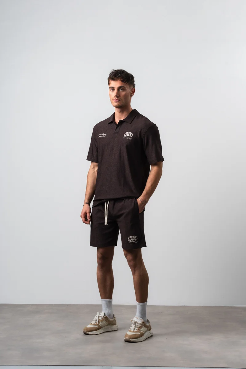 RESPIRE Men's 242 Embroidered Regular Fit T-Shirt and Shorts Set, Coffee