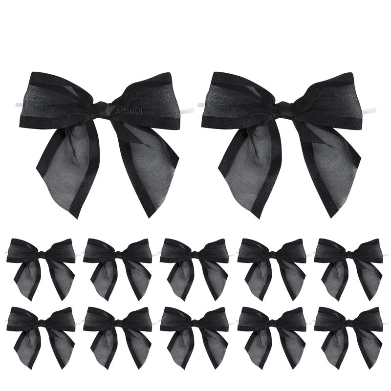 AIMUDI Black Bows for Crafts 4 Organza Bows Premade Twist Ties Bows for Gift Wrapping Treat Bags Baskets Cake Pop Baby Shower Birthday Wedding Decor  12 Counts