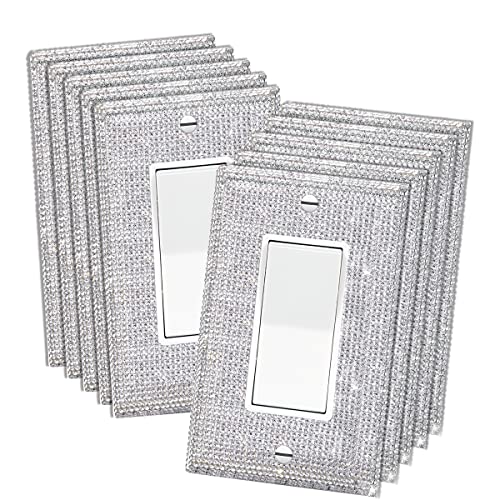 Gaocai 10 Pcs Silver Shiny Silver Golden Rhinestones Wall Plate Single Toggle Light Switch Cover Decorative Electric Outlets Durable Socket Outlet Cover - Image 1